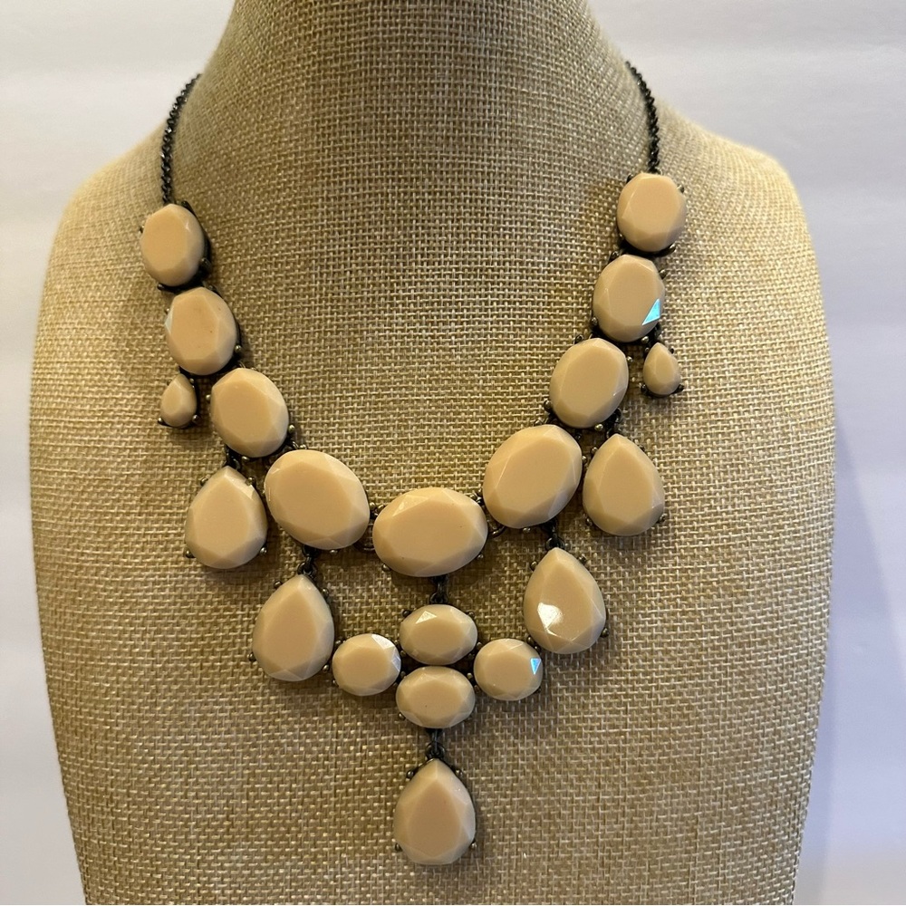 J. CREW Statement Bib Necklace antiqued gold tone w/ blush/ light peach jewels